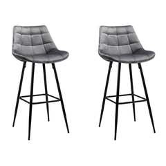 2x Bar Stools Velvet Chairs Grey