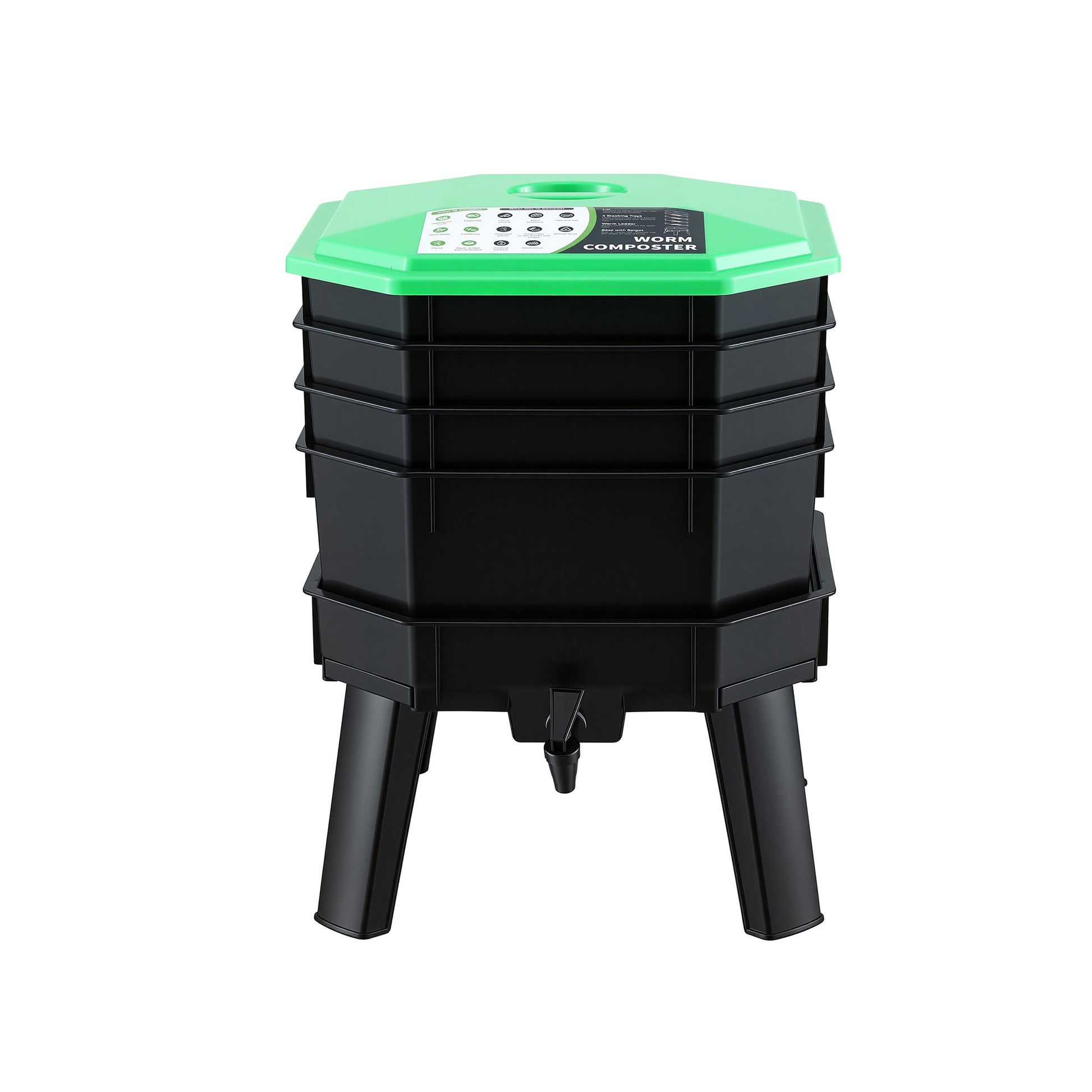 Built-in tap draining liquid fertiliser from the compost bin