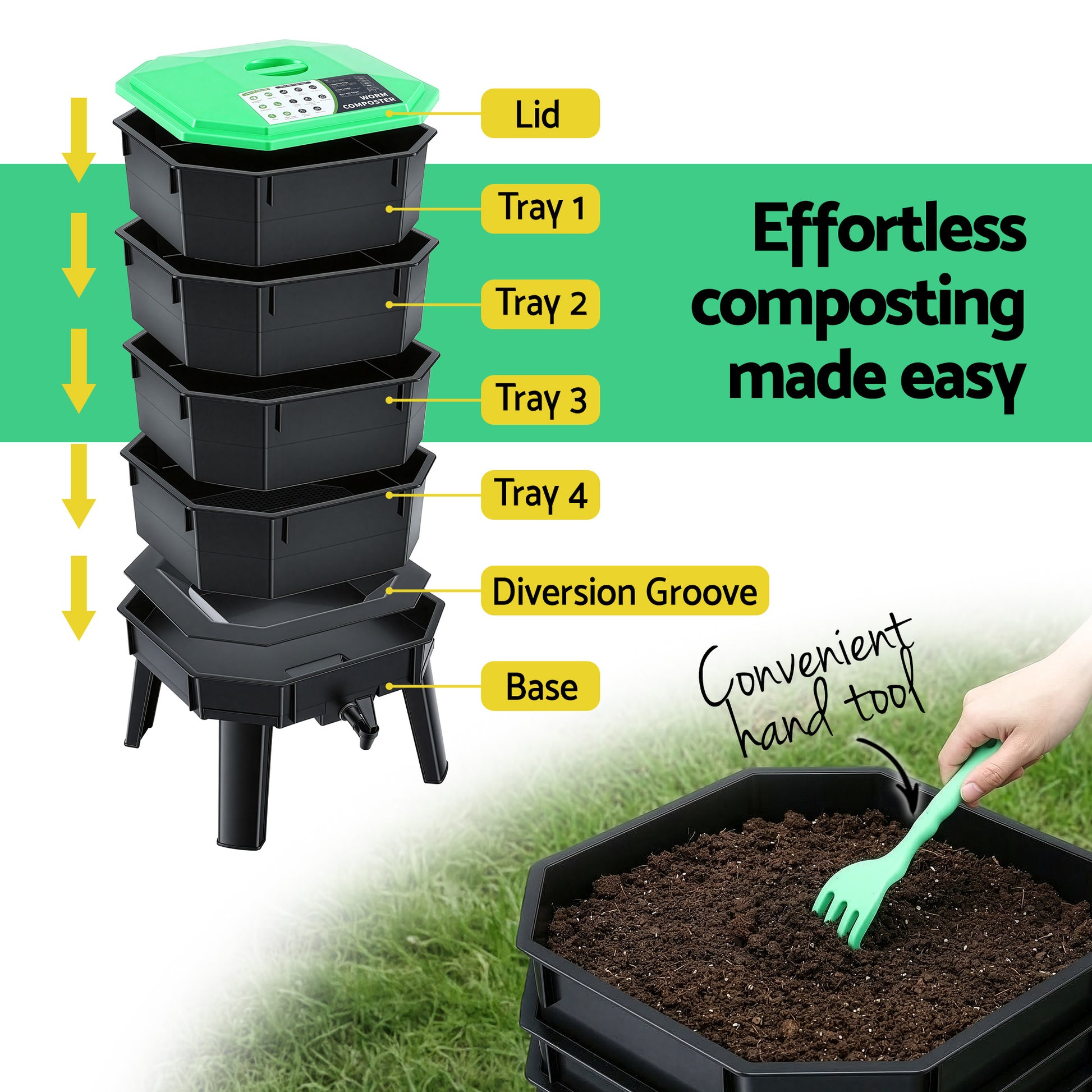 Worm farm composter used on a balcony for kitchen scraps