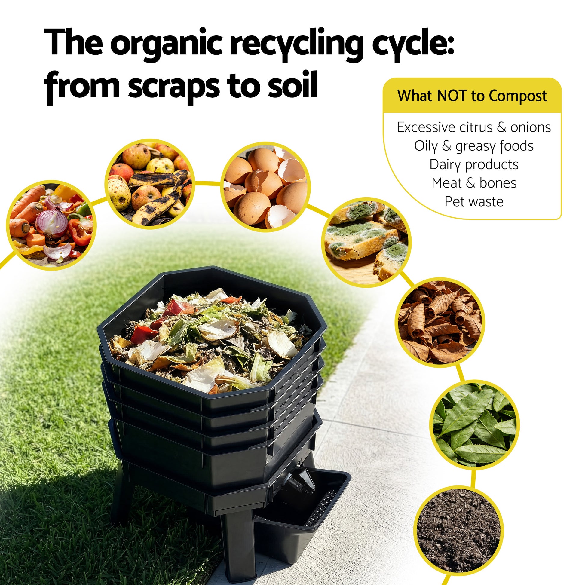Compost rake and scraper included with the worm farm composter