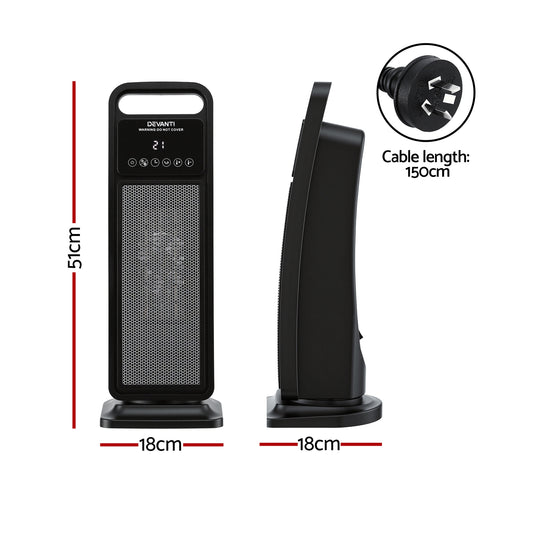 2000W Ceramic Tower Heater Space Heaters Indoor Oscillating Black