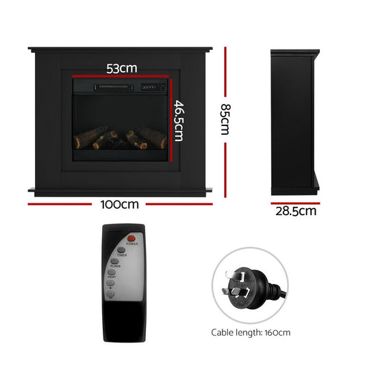 2000W Electric Fireplace Mantle Portable Fire Log Wood Heater 3D Flame Effect Black