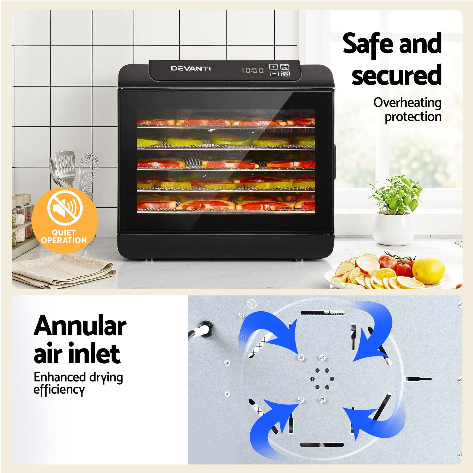 Removable stainless steel tray detail for easy cleaning
