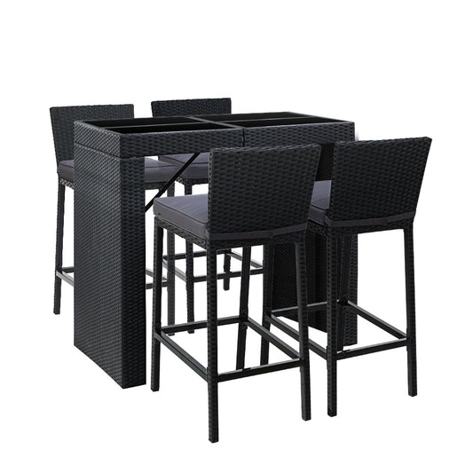 Wicker bar table with four stools