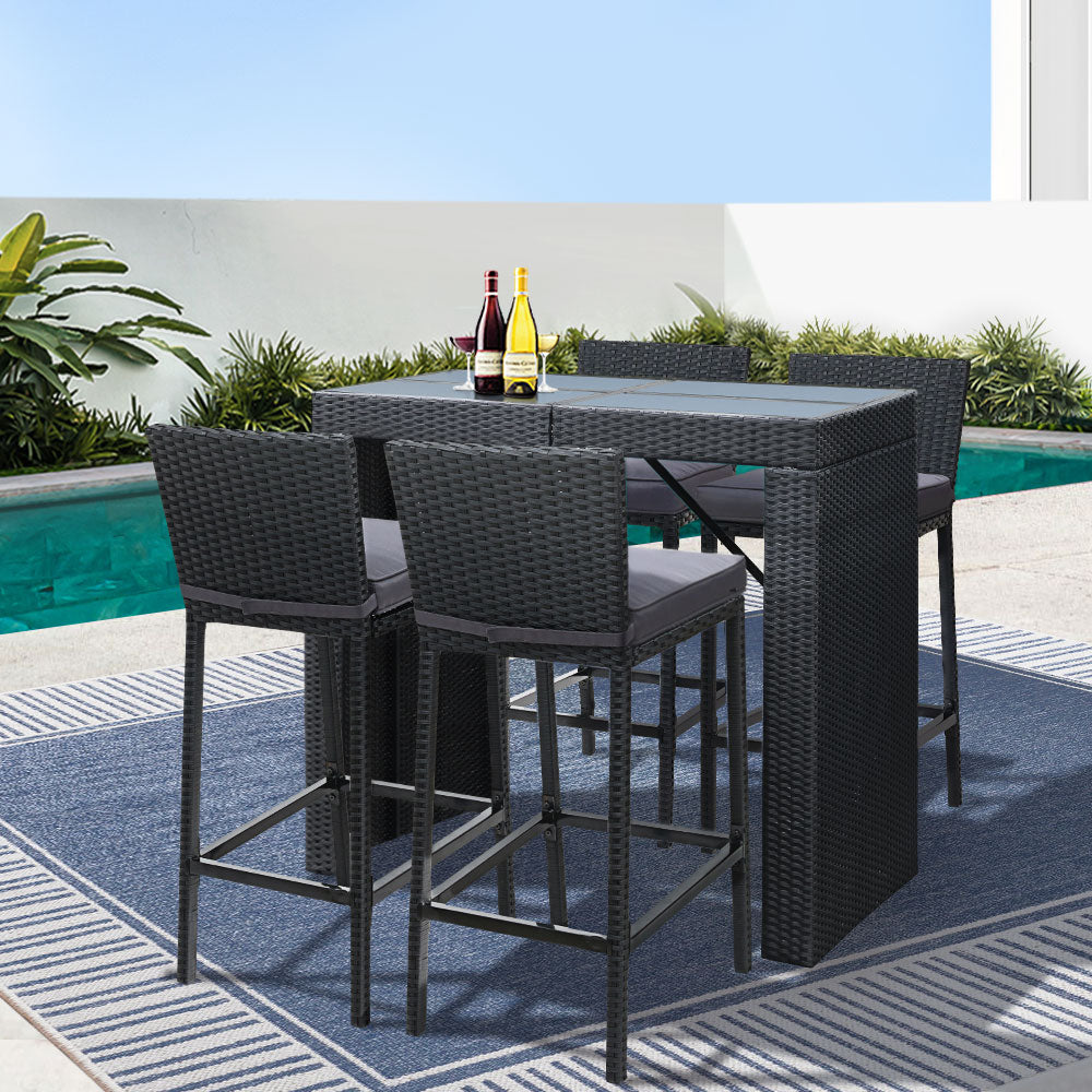 5-piece outdoor wicker bar set in black