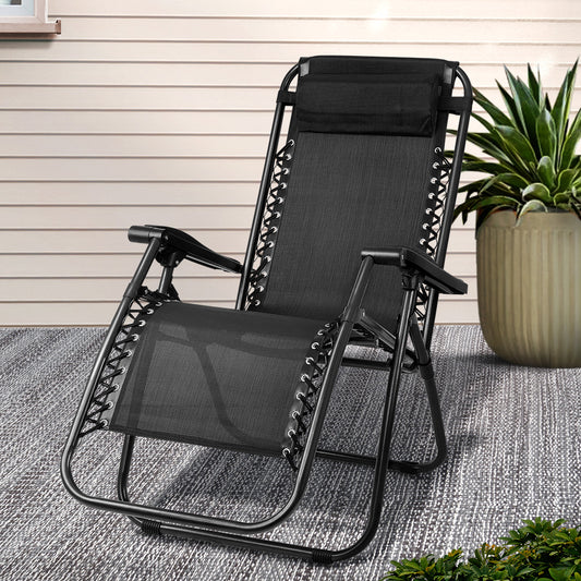 Zero Gravity Chair Folding Outdoor Recliner Adjustable Sun Lounge Camping Black