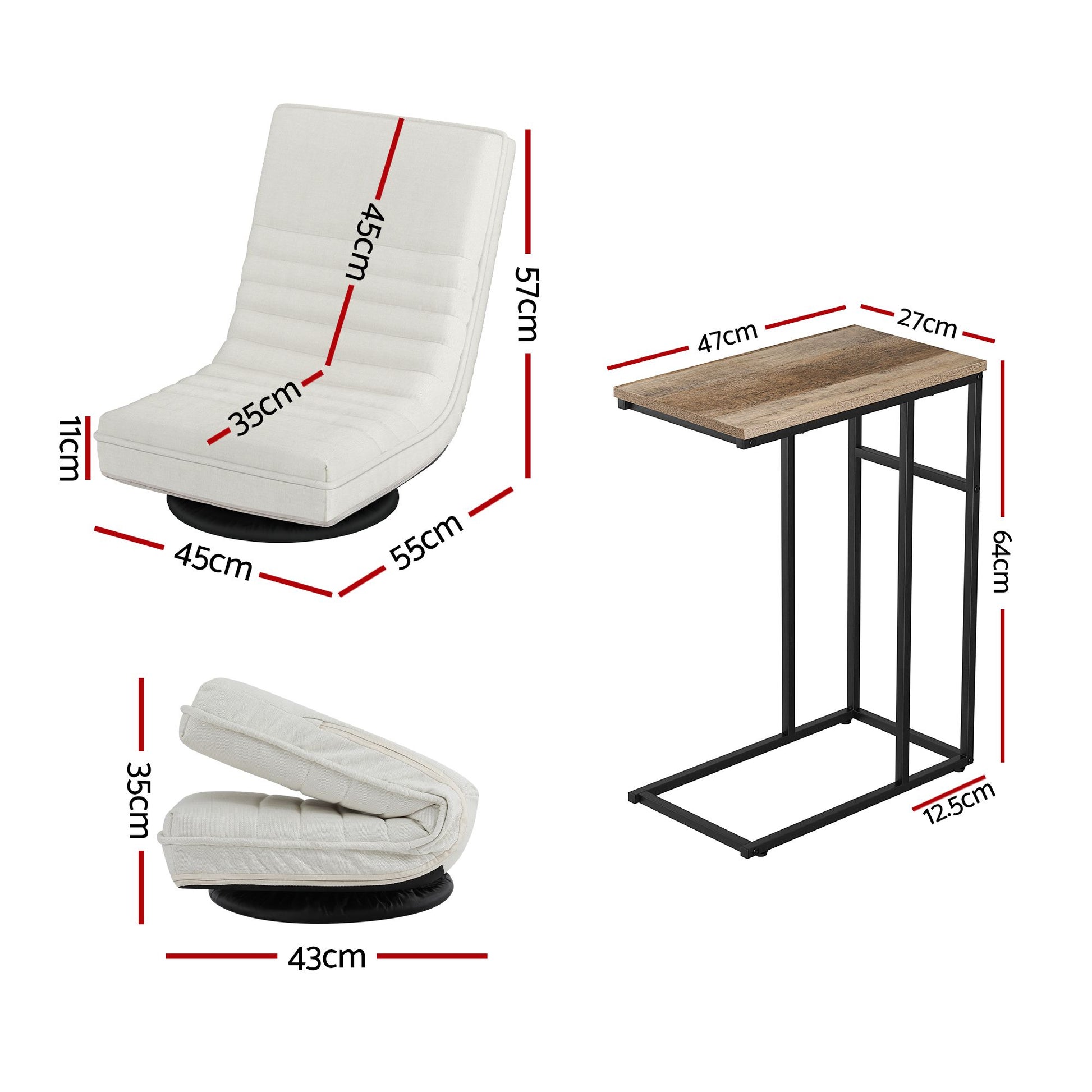 360-degree swivel floor lounge shown from the side