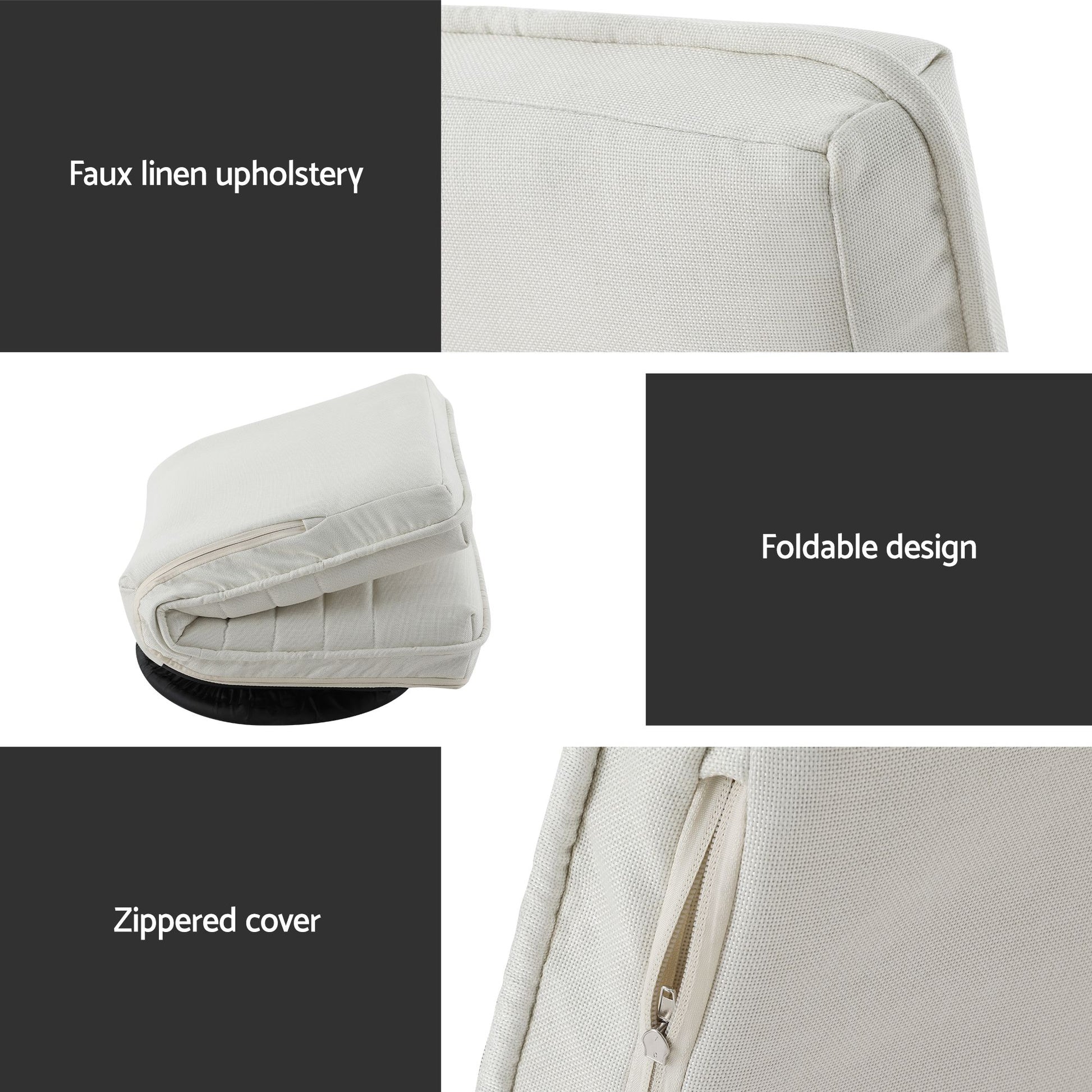 Faux linen floor lounge with high-resilience cushion and zippered cover