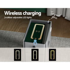 Smart Bedside Table 2 Drawers with Wireless Charging Ports LED