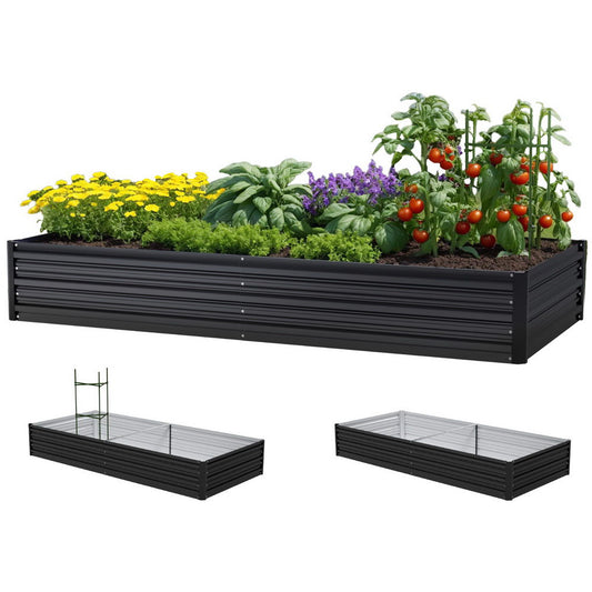 Galvanised Raised Garden Bed with Plant Cage – 210 x 90 x 30cm (Dark Grey)