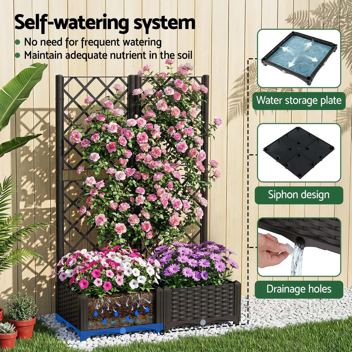 Vertical garden bed growing flowers