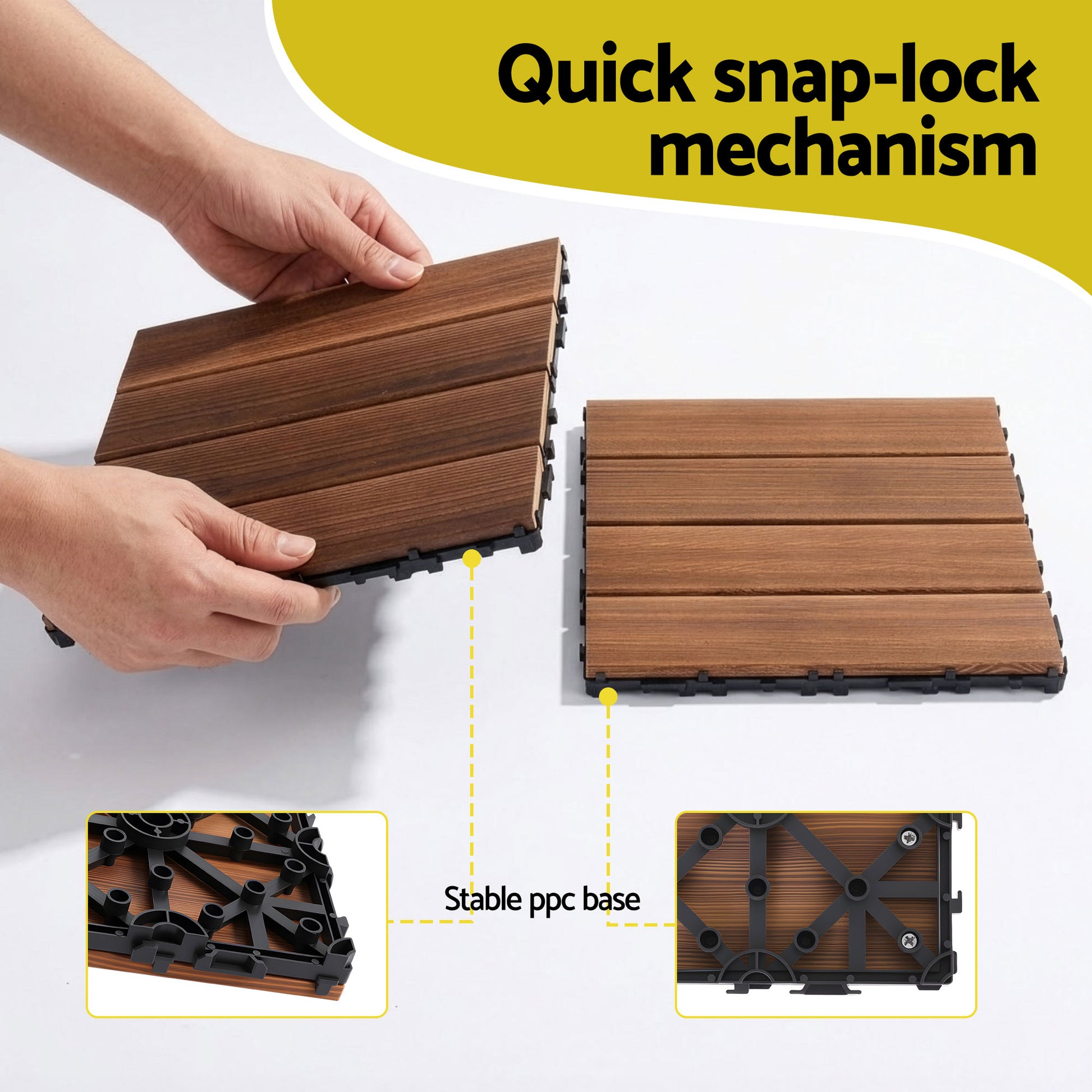 Pine deck tiles around a pool