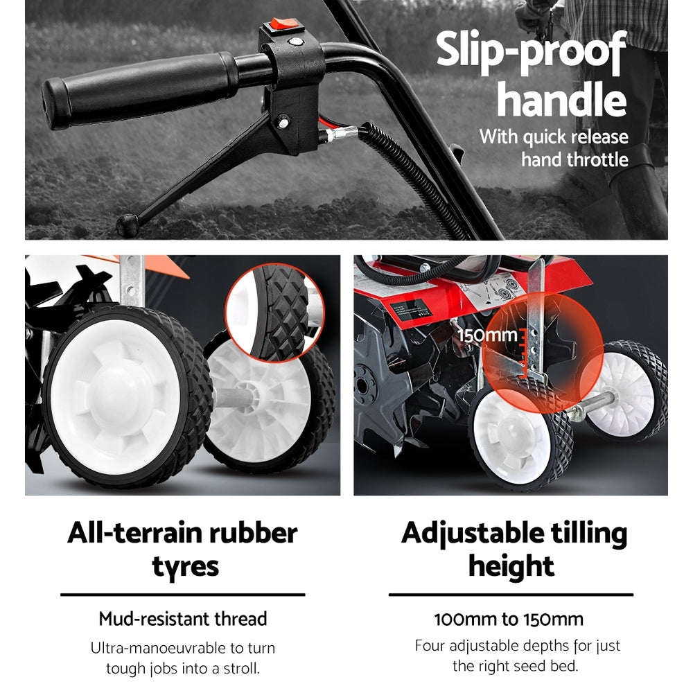 Quick-release throttle trigger on the tiller handle