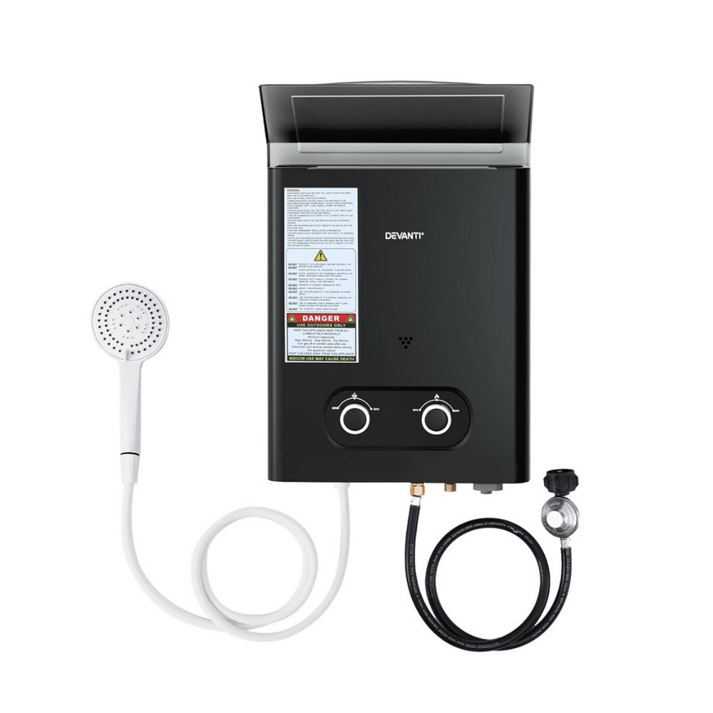Portable gas water heater used for a camping shower
