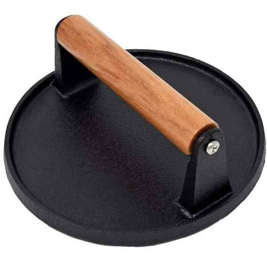 Heavy Duty Pre-Seasoned Cast Iron Hamburger Press with Heat Resistant Handle, Compatible with Griddle