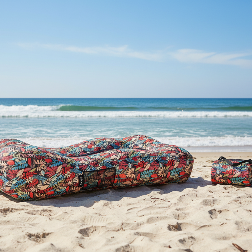 Floral-patterned travel bag with dimensions on a white background