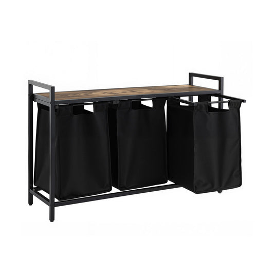 135L Laundry Basket with 3 Compartments – Pull-Out Hamper with Shelf