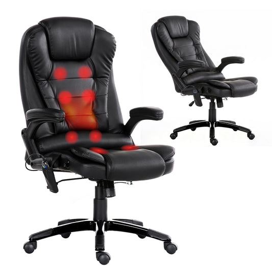8 Point PU Leather Reclining Massage Office Chair - Black