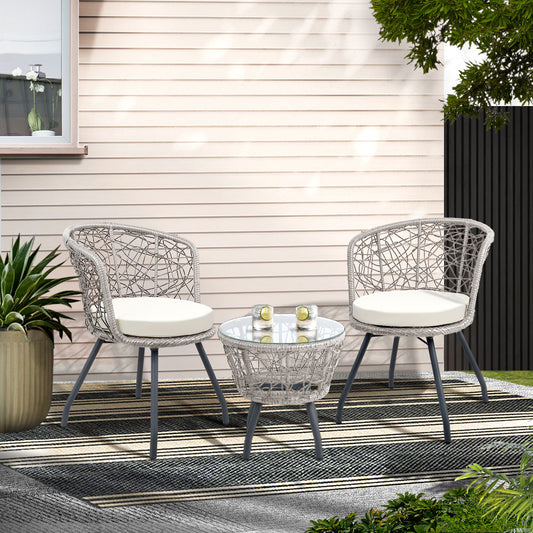 3-piece rattan outdoor bistro set in grey