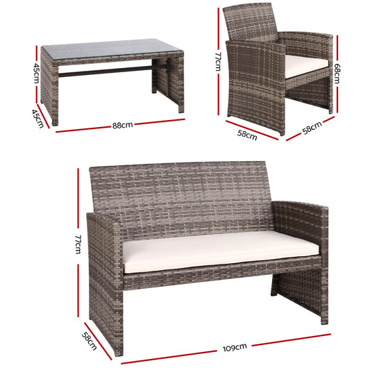Set of 4 Outdoor Lounge Setting Rattan Patio Wicker Dining Set Mixed Grey