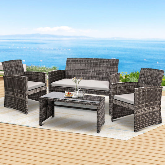 Set of 4 Outdoor Lounge Setting Rattan Patio Wicker Dining Set Mixed Grey