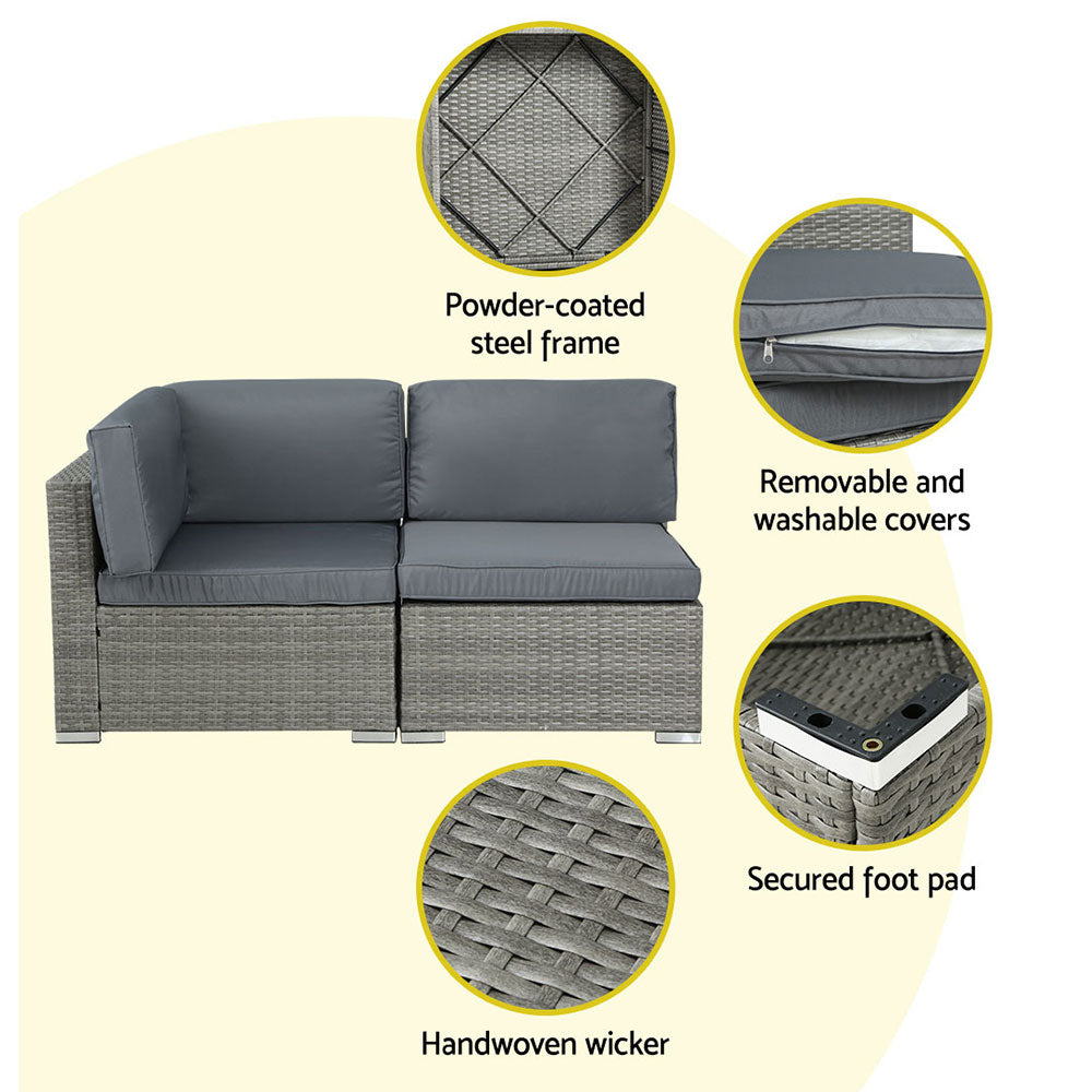 Close-up of UV-resistant PE wicker weave and steel frame