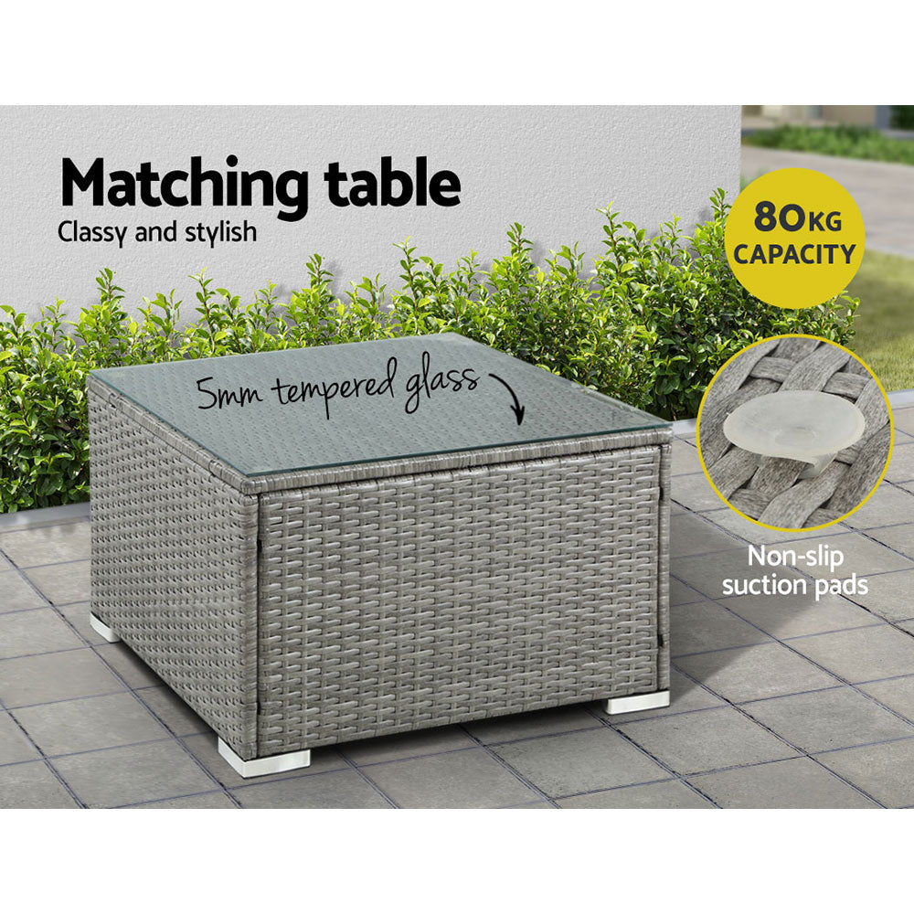 5-piece outdoor wicker lounge set layout and dimensions