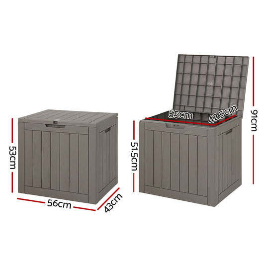 Outdoor Storage Box 118L Grey | Lockable Bench Seat PP | 56x43x53cm