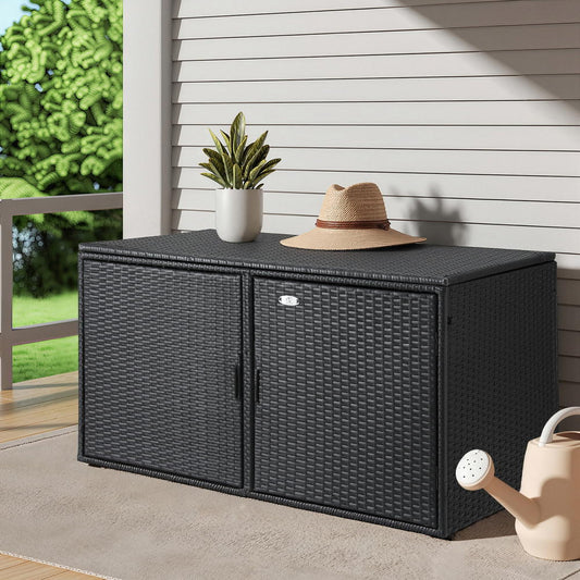 Outdoor Storage Wicker Cabinet 333L Black | 2-in-1 Table PE Wicker | 110x60x63cm