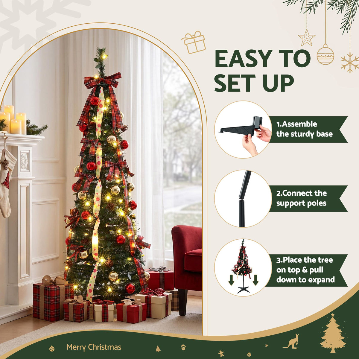 Pop-up Christmas tree in a living room