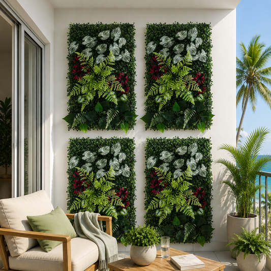 Artificial boxwood plant wall panels 4-pack
