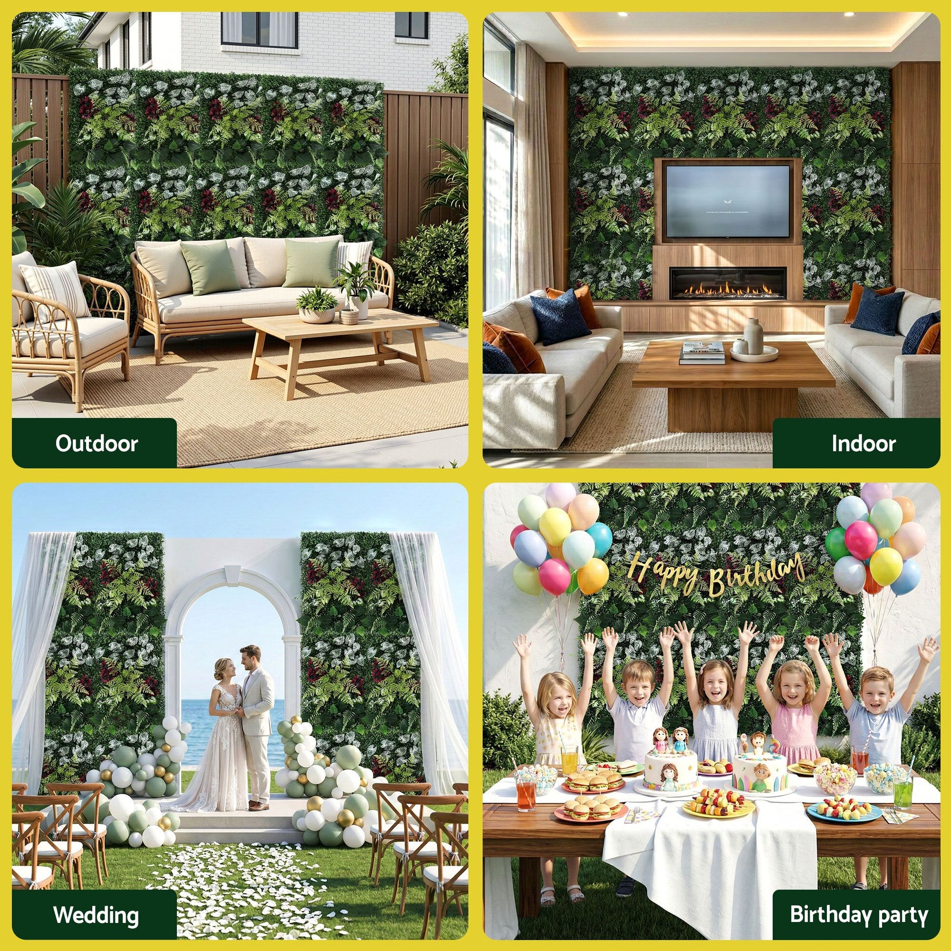 Greenery wall panels on a balcony