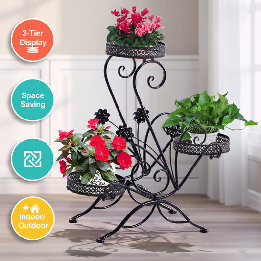 Levede Plant Stand Outdoor Indoor Metal Black-2018816658419879943
