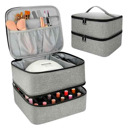 Nail Polish Storage Case with UV Light Gray Professional Organizer for Nail Kits