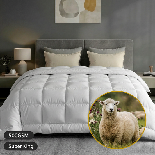 500GSM Wool Quilt Super King | Winter Weight Doona, Baffle Box, Cotton Cover