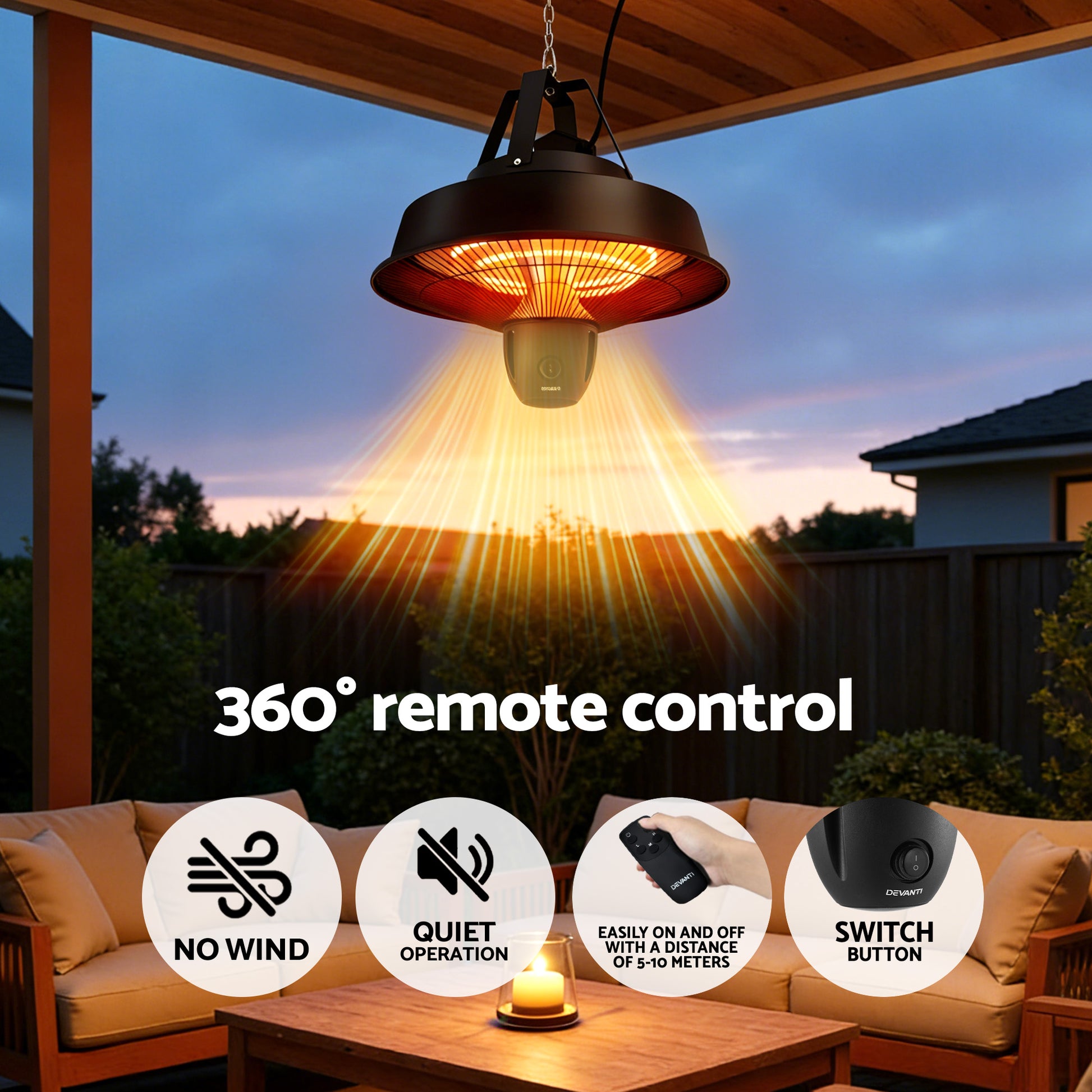 Remote control for the ceiling-mounted patio heater