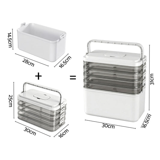 5 Tier Portable Storage Box Detachable with Handles Plastic Clear
