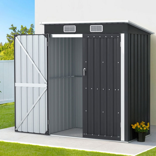 Grey galvanised steel metal garden shed with double lockable doors