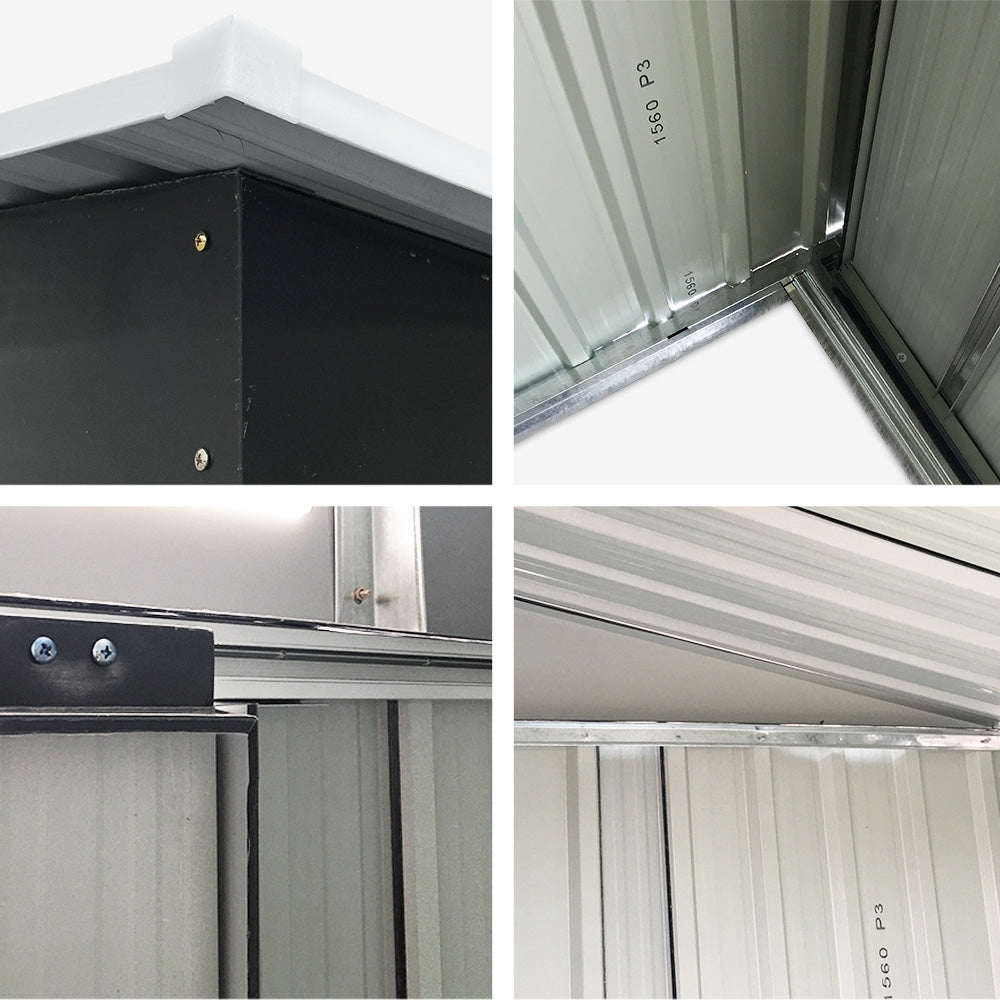 Garden shed sliding door open showing interior space