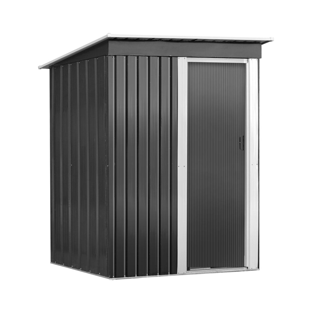 Weatherproof grey steel garden shed exterior detail