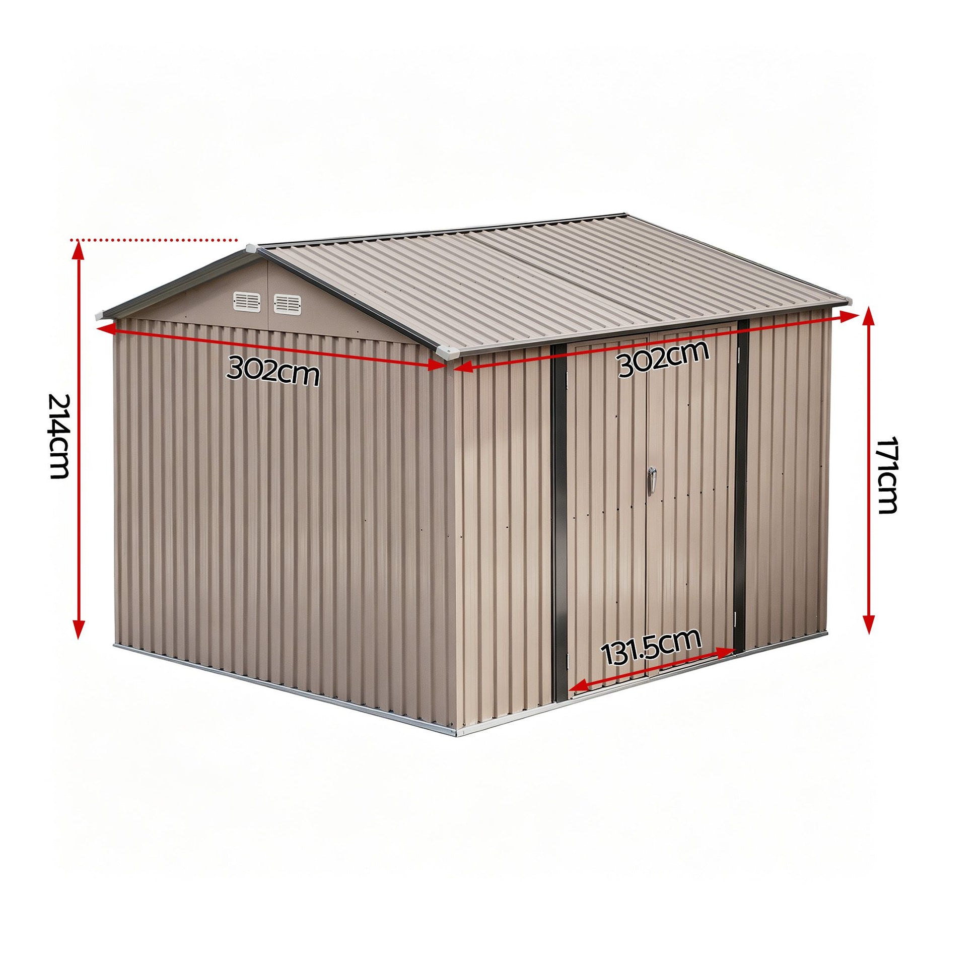 Garden shed with double doors open