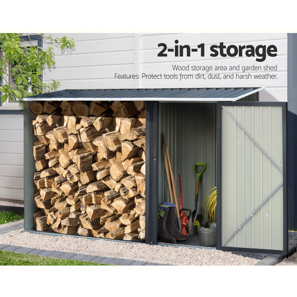 Open log store alcove of the 2-in-1 garden shed