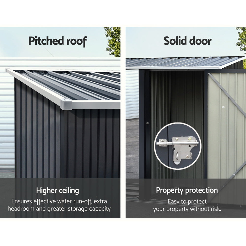 Sloped roof of the galvanised steel 2-in-1 shed