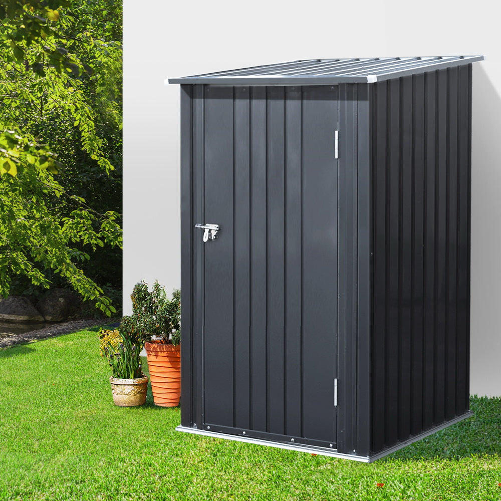 Anthracite galvanised steel metal garden shed with sliding door