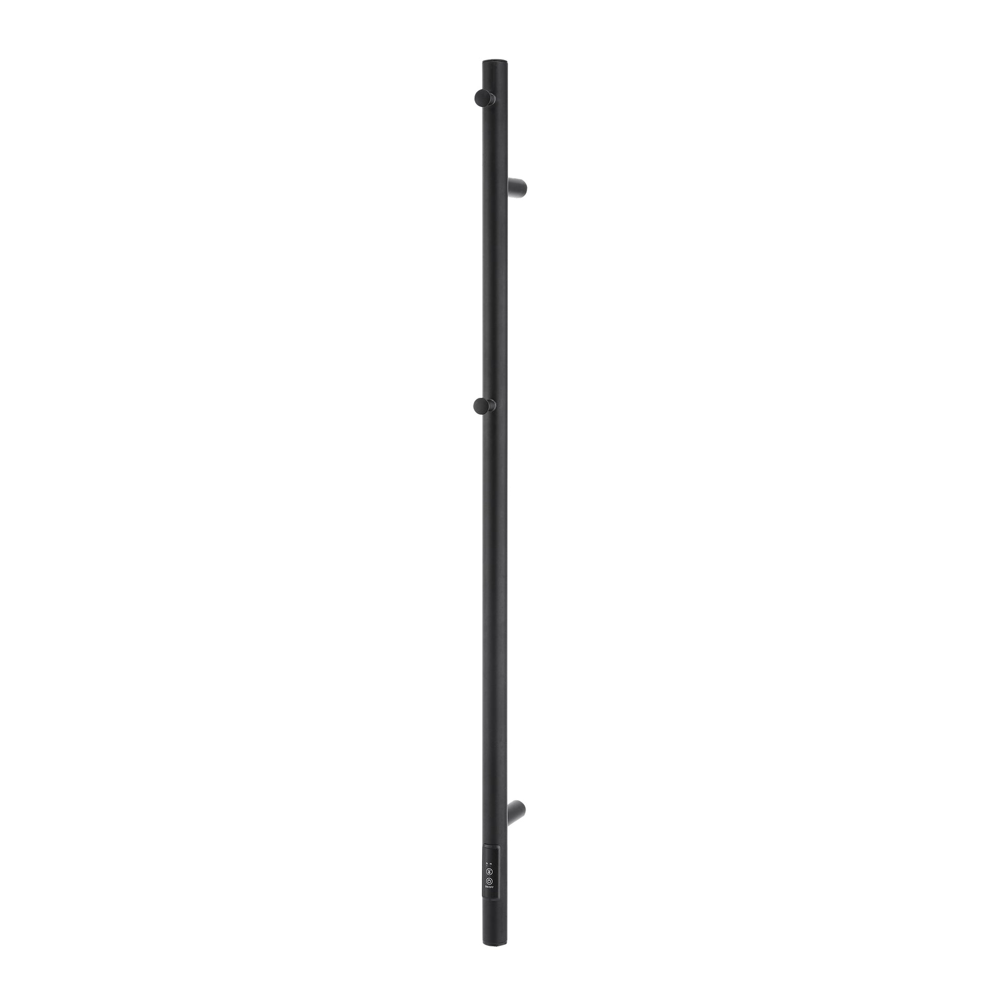 Heated towel rail mounted on a bathroom wall