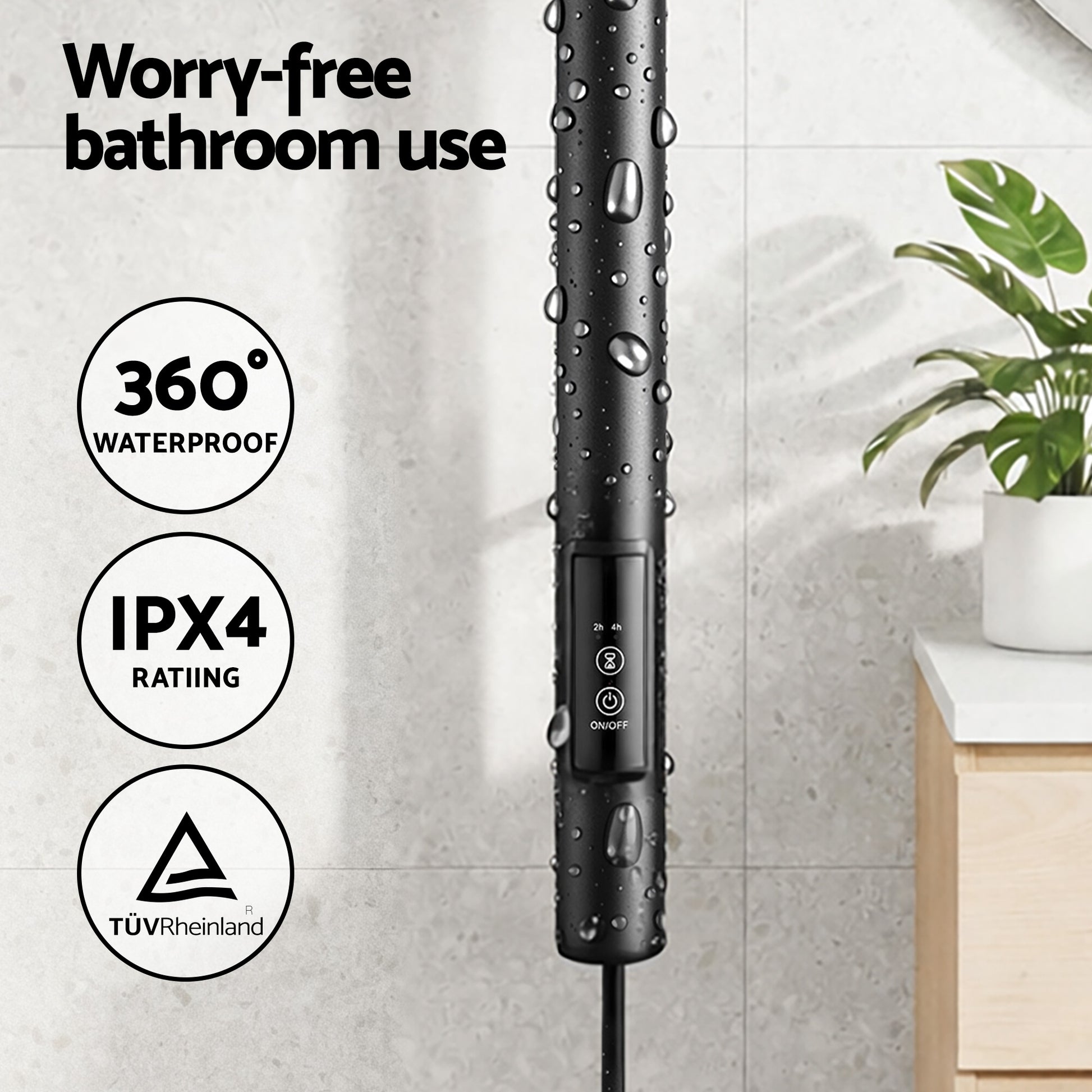 Heated towel rail installed in an ensuite bathroom