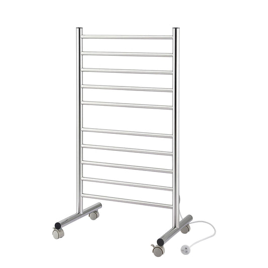10-Bar Freestanding Heated Towel Rail 3-5 Mins Fast Heating Electric Towel Warmer for Bathroom Winter Drying Stainless Steel Plug In 100W