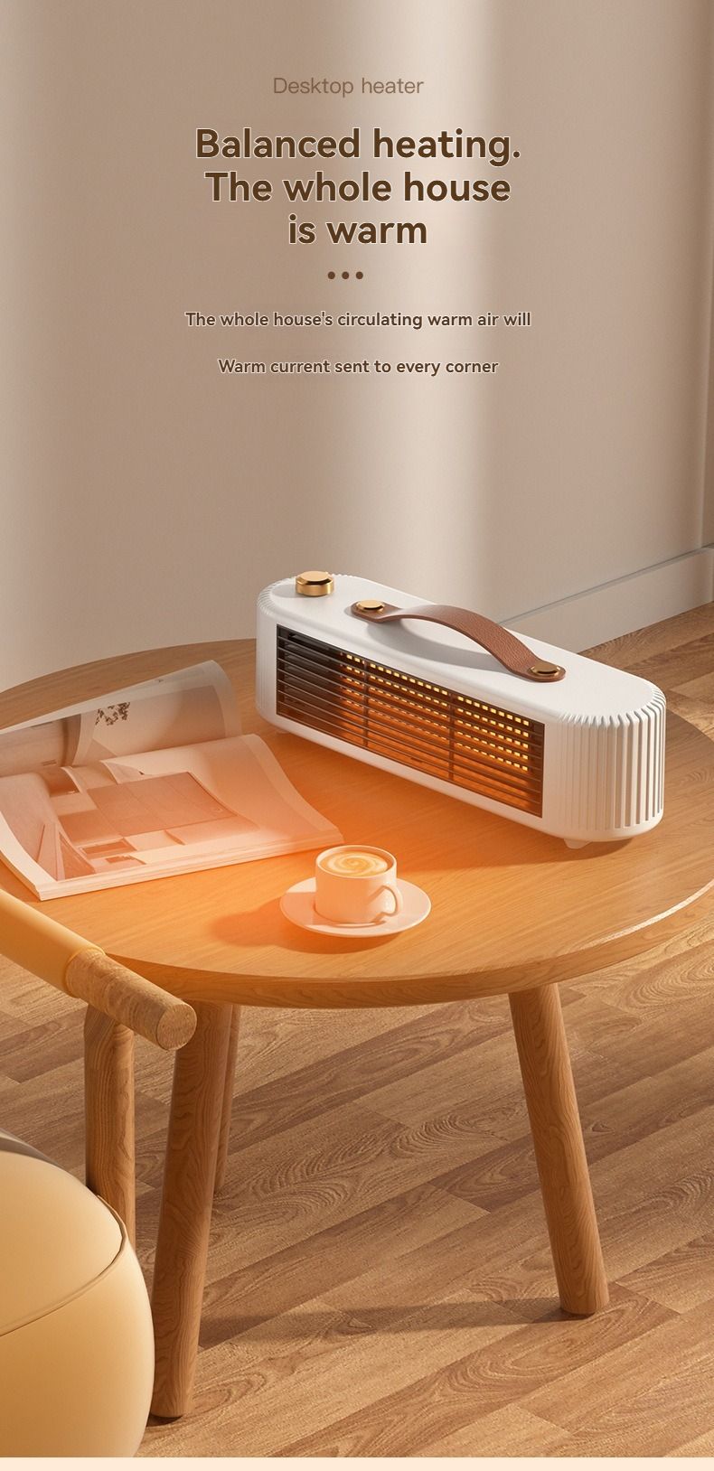 Personal desktop heater placed on an office desk