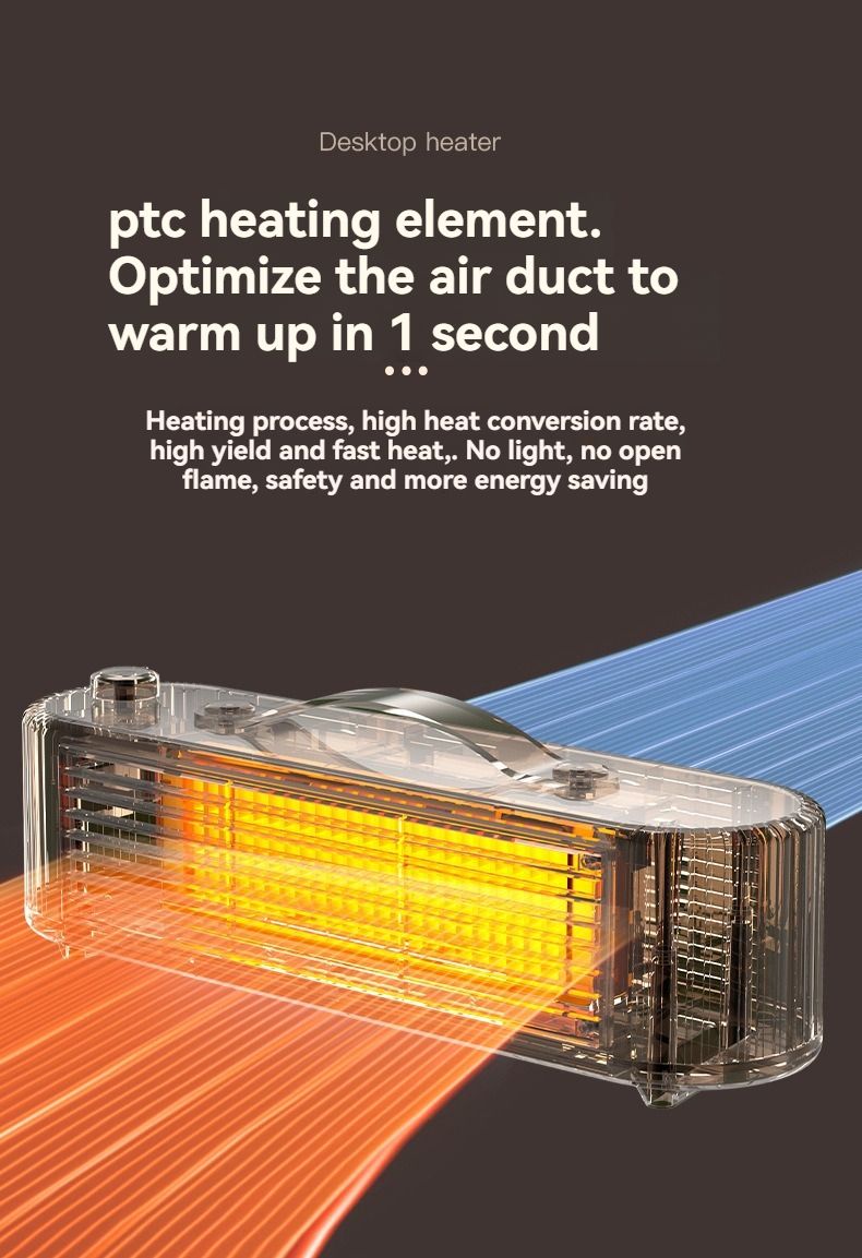 Desktop heater with quiet light-free operation beside a bed