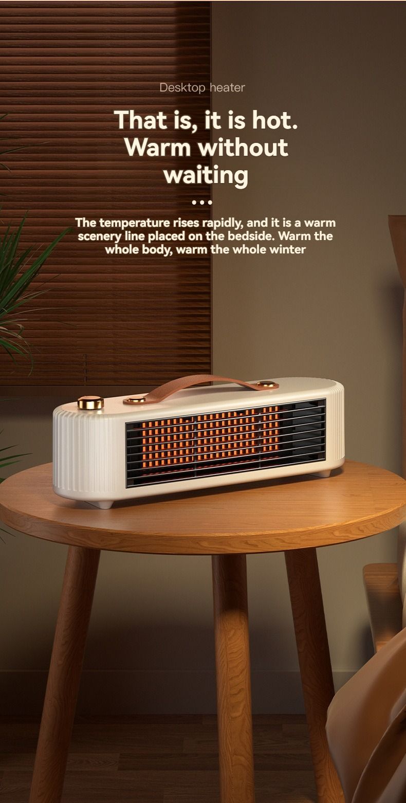 Small electric heater showing slim portable size